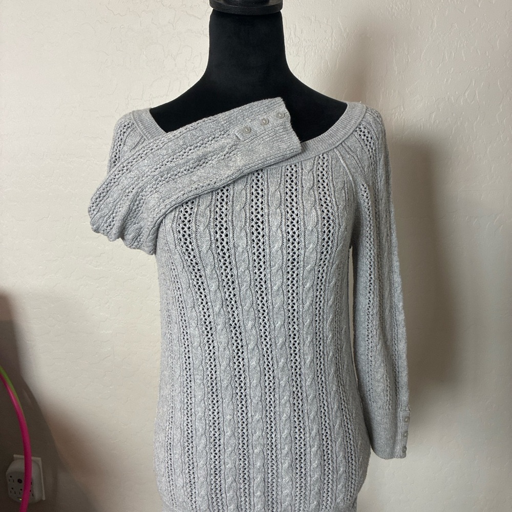 American Eagle Outfitters Light Gray Off-the-Shoulder Sweater